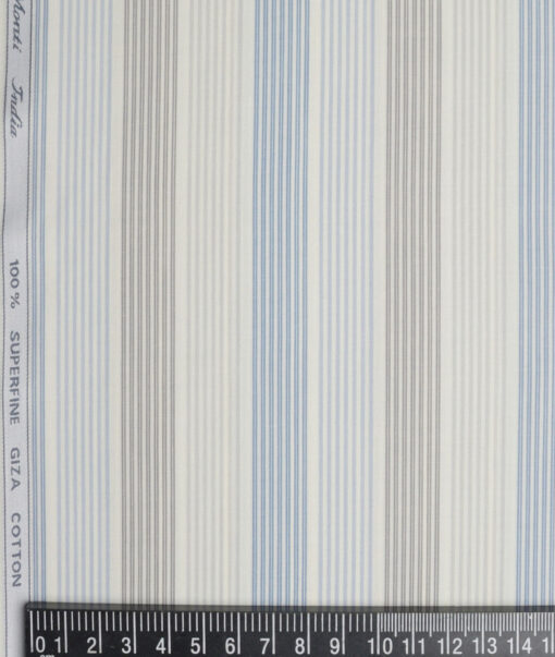 Tessitura Monti 2 Ply 80's Giza Cotton Striped Shirting Fabric (Cream & Blue)