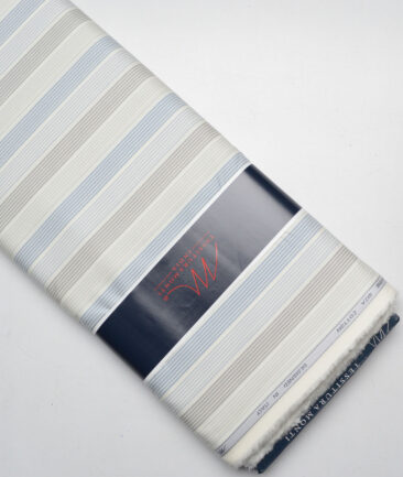 Tessitura Monti 2 Ply 80's Giza Cotton Striped Shirting Fabric (Cream & Blue)