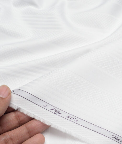 Tessitura Monti 2 Ply 80's Giza Cotton Striped Shirting Fabric (White)