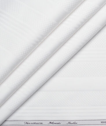 Tessitura Monti 2 Ply 80's Giza Cotton Striped Shirting Fabric (White)
