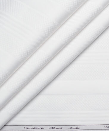Tessitura Monti 2 Ply 80's Giza Cotton Striped Shirting Fabric (White)