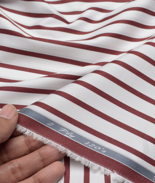 Tessitura Monti 2 Ply 120's Giza Cotton Striped Shirting Fabric (White & Wine)