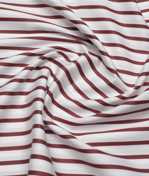 Tessitura Monti 2 Ply 120's Giza Cotton Striped Shirting Fabric (White & Wine)