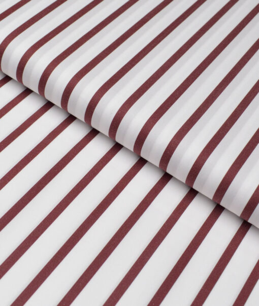 Tessitura Monti 2 Ply 120's Giza Cotton Striped Shirting Fabric (White & Wine)