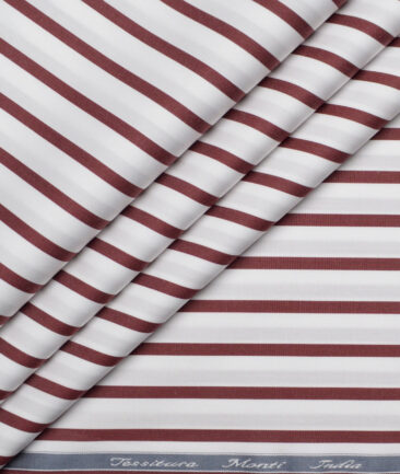 Tessitura Monti 2 Ply 120's Giza Cotton Striped Shirting Fabric (White & Wine)