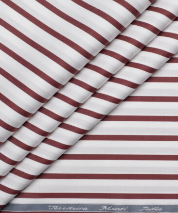 Tessitura Monti 2 Ply 120's Giza Cotton Striped Shirting Fabric (White & Wine)