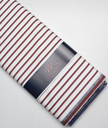 Tessitura Monti 2 Ply 120's Giza Cotton Striped Shirting Fabric (White & Wine)